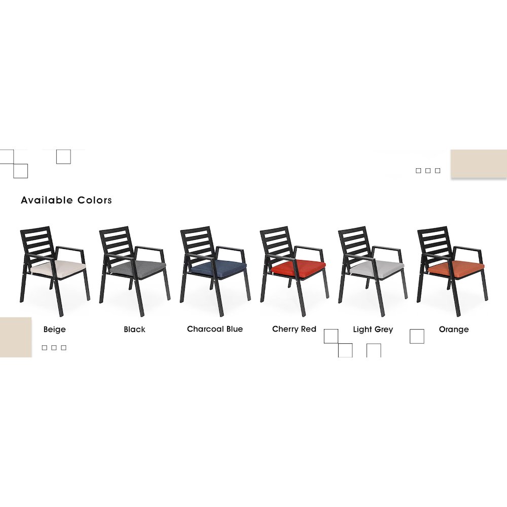Chelsea Modern Patio Dining Armchair in Aluminum with Removable Cushions. Picture 8
