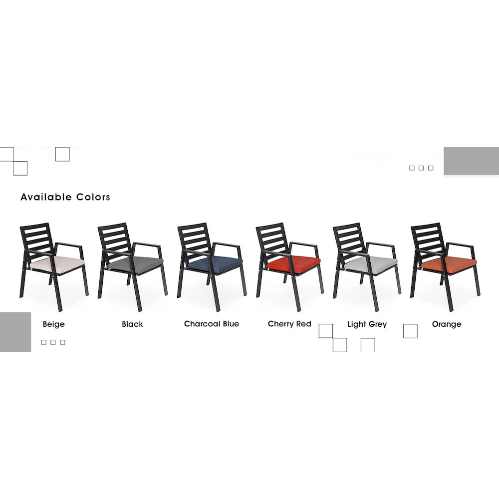 Chelsea Modern Patio Dining Armchair in Aluminum with Removable Cushions. Picture 8