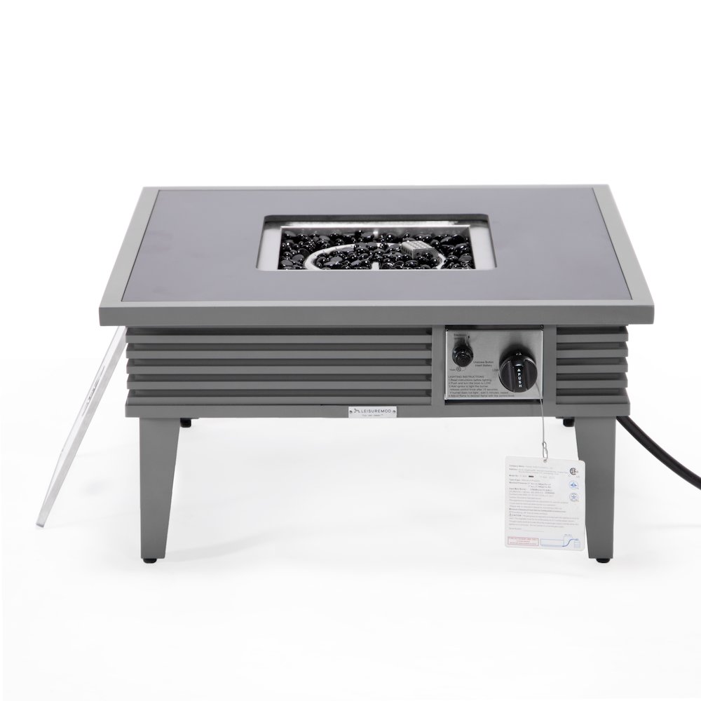 Walbrooke Patio Square Fire Pit and Tank Holder with Slats Design in Grey. Picture 8