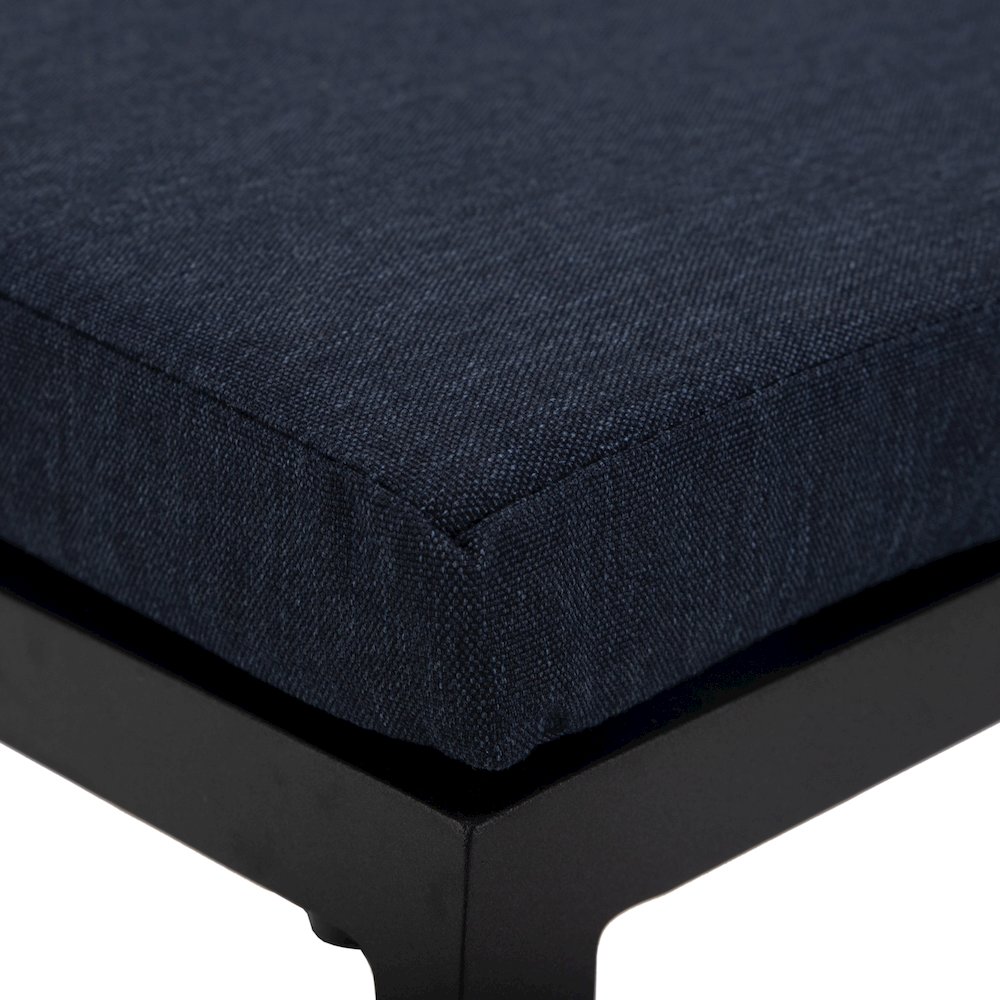 Chelsea Collection Modern Aluminum Outdoor Bar Chair in black with Blue Cushions. Picture 20