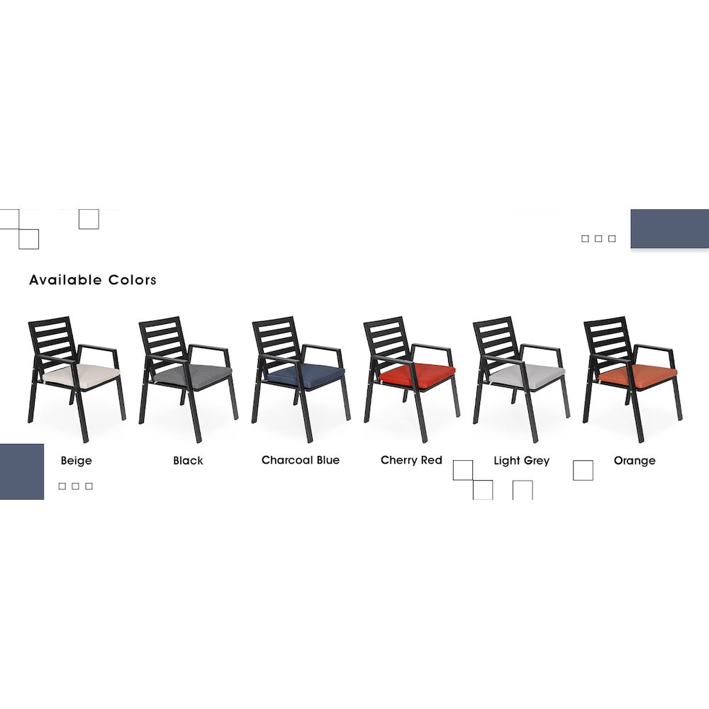 Chelsea Modern Patio Dining Armchair in Aluminum with Removable Cushions. Picture 8