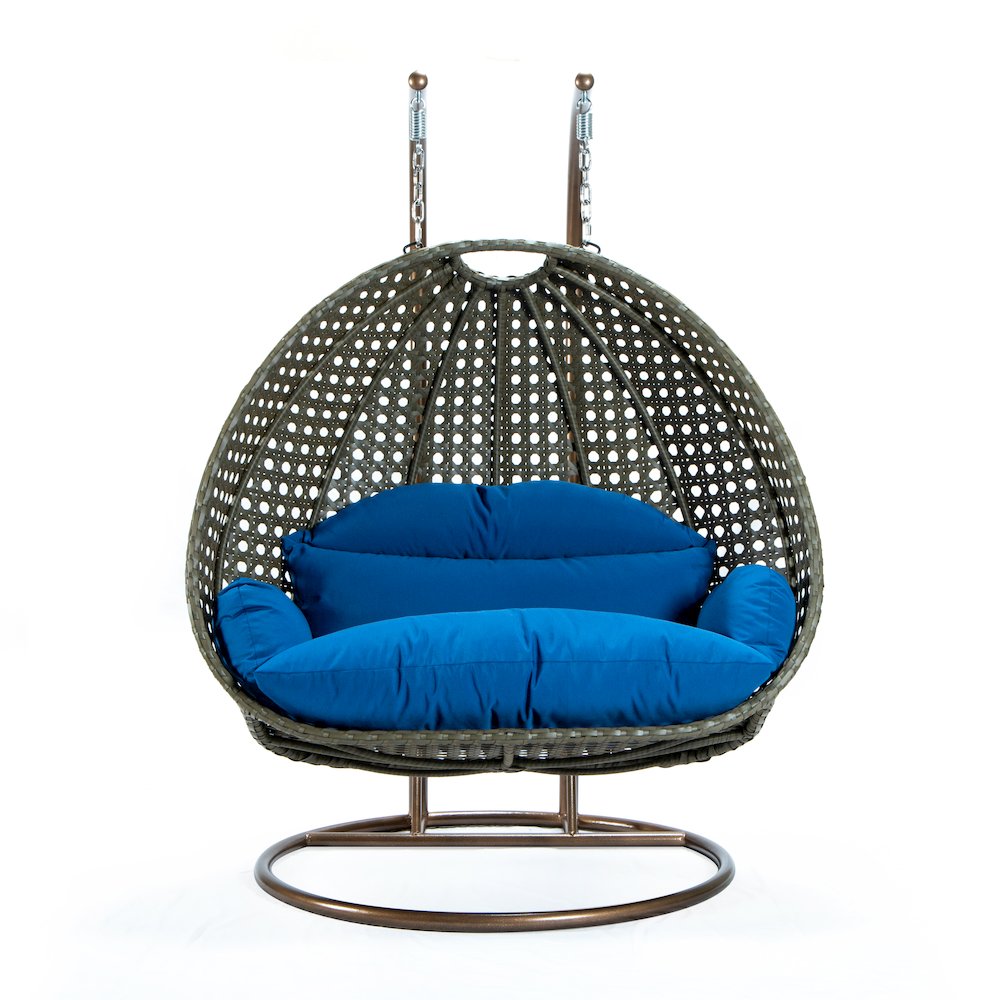 Beige Wicker Hanging 2 person Egg Swing Chair. Picture 3