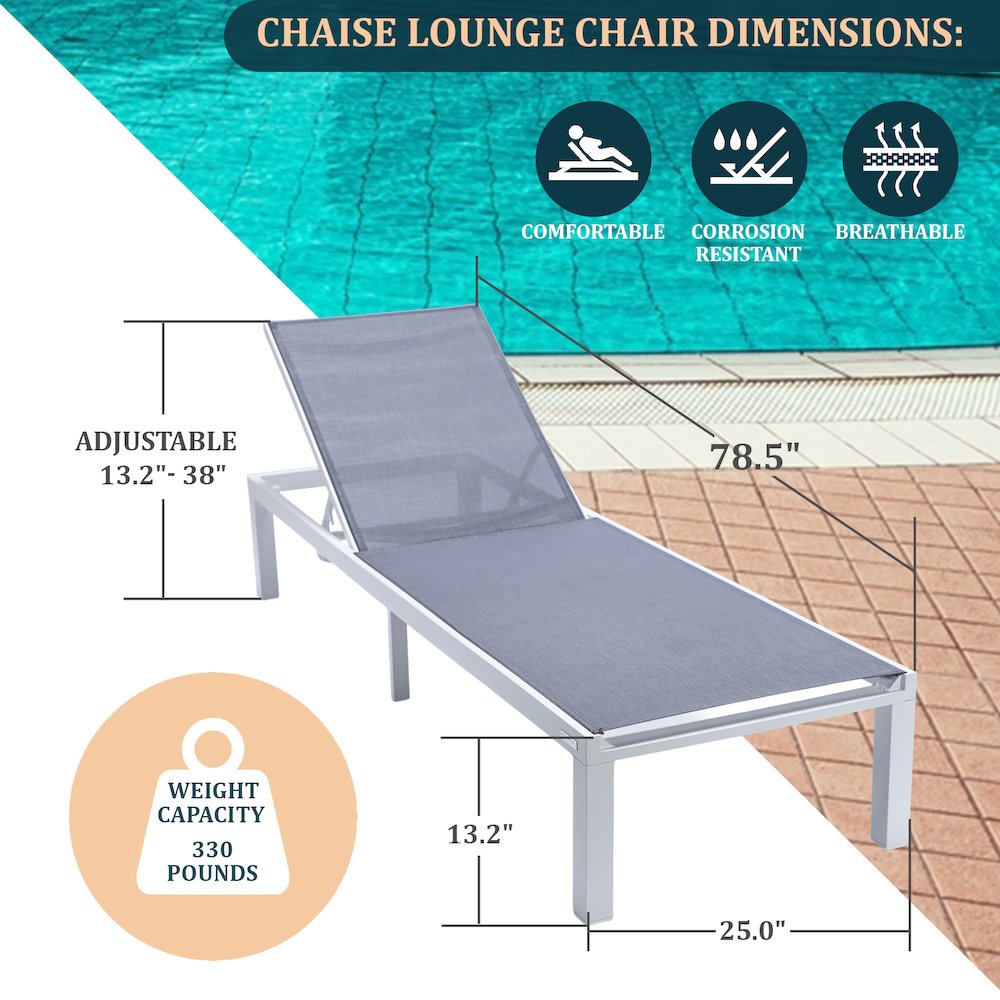 Marlin Modern White Aluminum Outdoor Patio Chaise Lounge Chair. Picture 3
