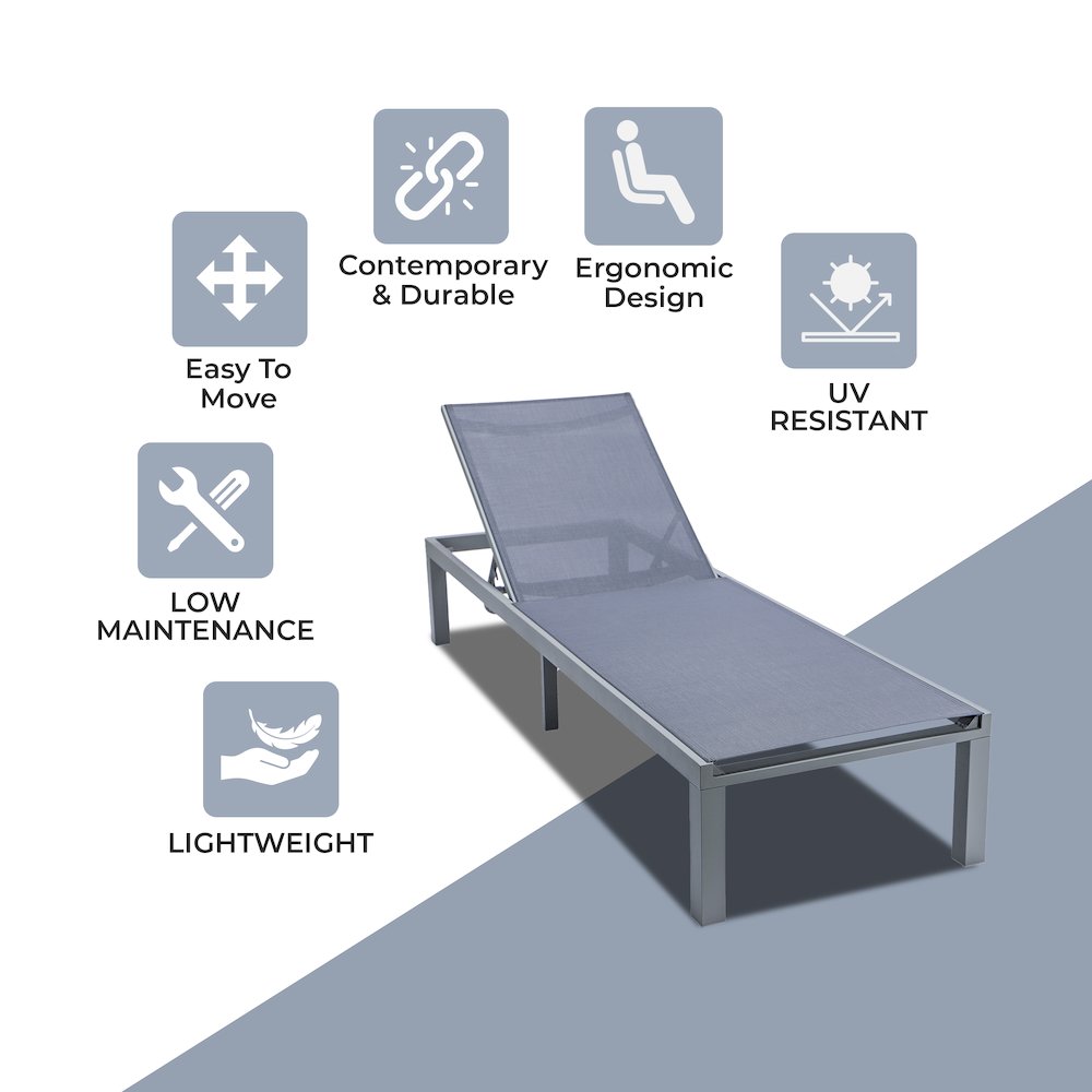 Marlin Patio Chaise Lounge Chair With Grey Aluminum Frame. Picture 8