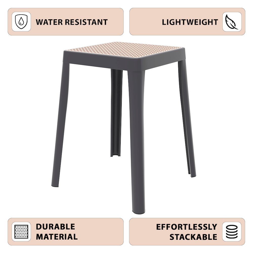 Tresse Series Stackable Poly Stool With Wicker Top 12 in Grey. Picture 9