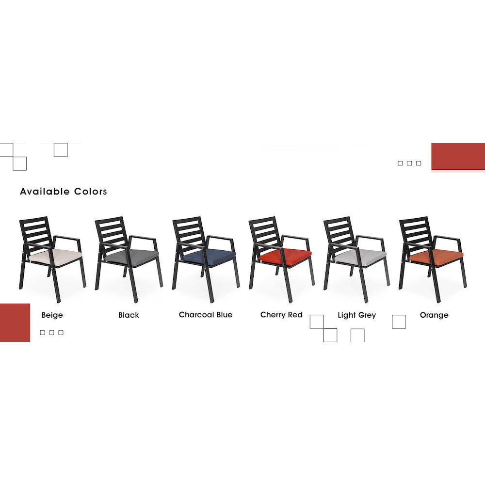 Chelsea Modern Patio Dining Armchair in Aluminum with Removable Cushions. Picture 8