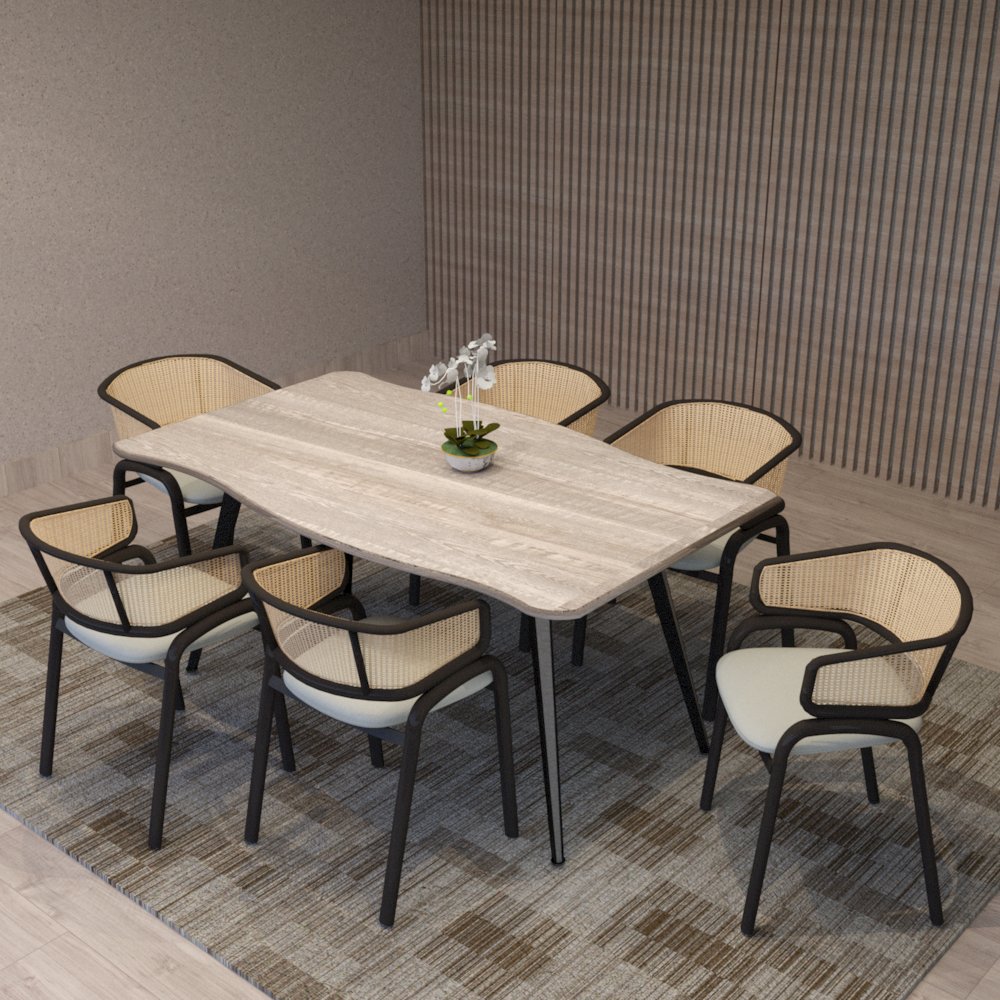 Ravenna Modern Rectangular Wood 63" Dining Table With Metal Legs. Picture 1