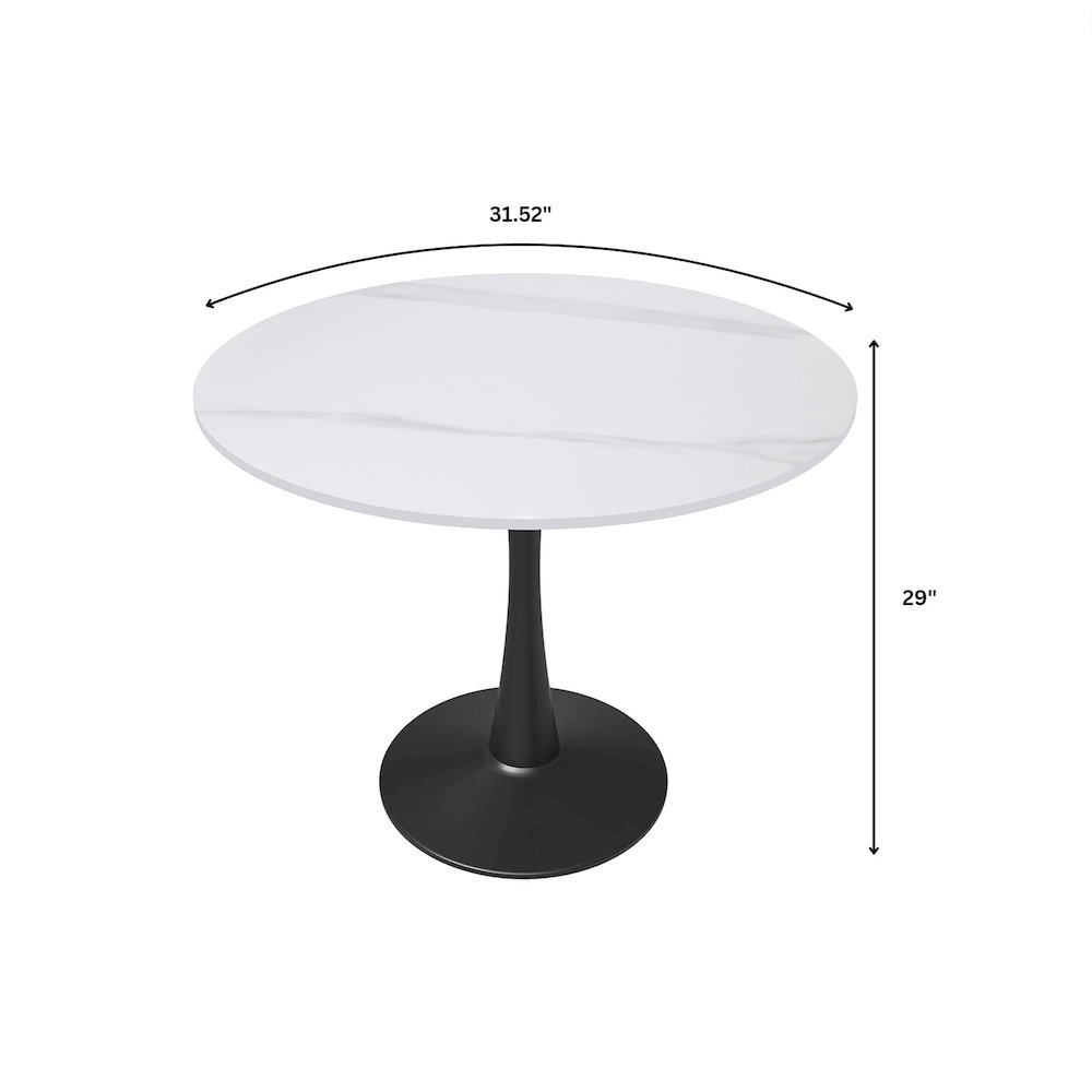 Bristol 31" round dining table Black base with White Sintered stone Top. Picture 11