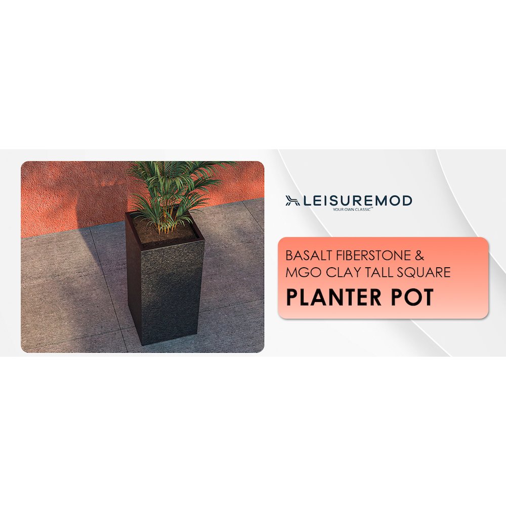 Basalt Series Poly Stone Planter 11" Square 23.6" High in Black. Picture 21