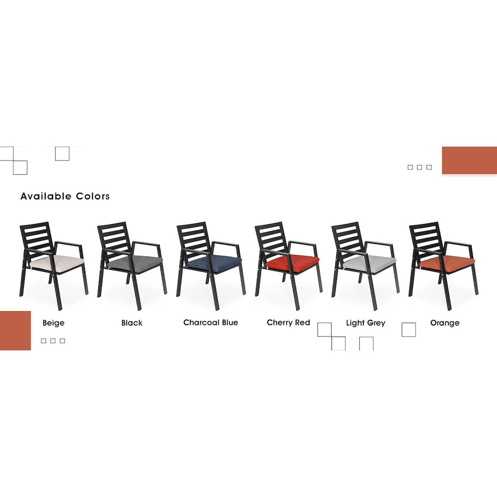 Chelsea Modern Patio Dining Armchair in Aluminum with Removable Cushions. Picture 8