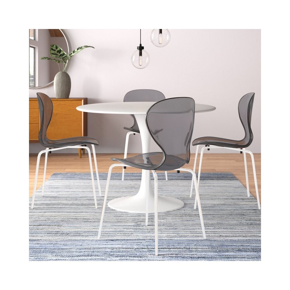 Modern Oyster Transparent Side Chair in White Base Set of 2. Picture 5