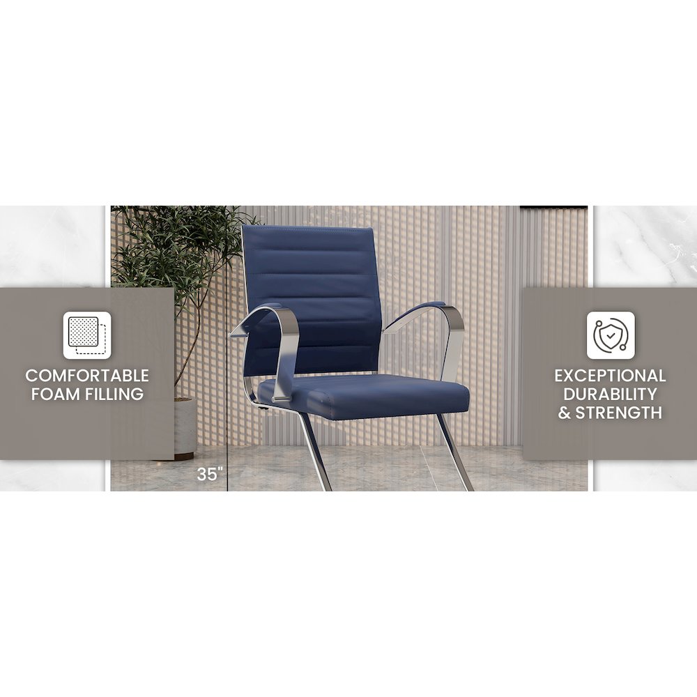 Benmar Home Leather Guest Office Chair in Navy Blue. Picture 5
