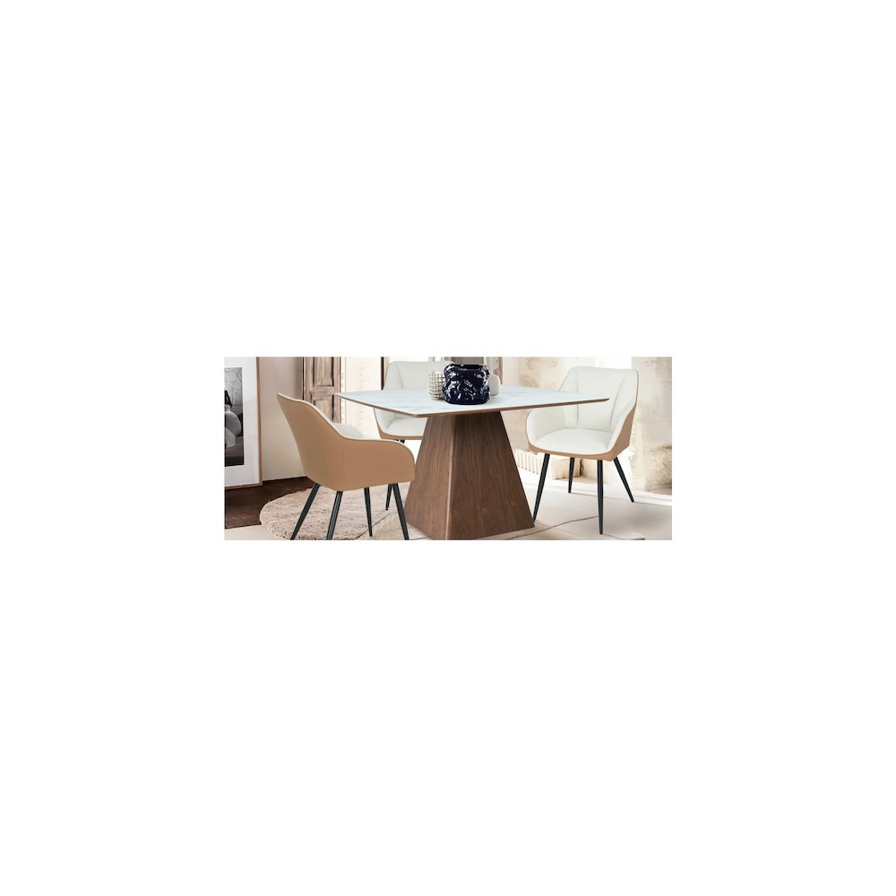 Modern Dining Wooden Square Dining Table Walnut With Marbled Top. Picture 26