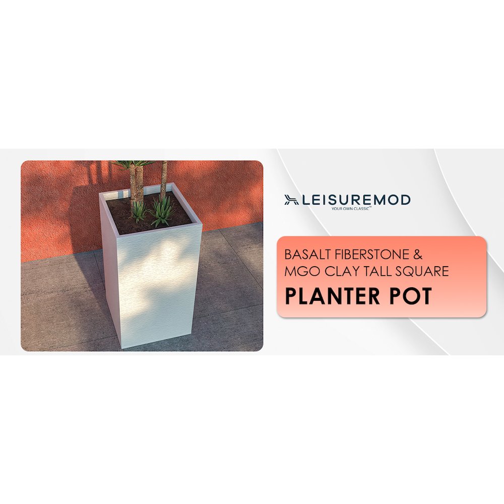 Basalt Series Poly Stone Planter 17" Square 31.5" High in White. Picture 17
