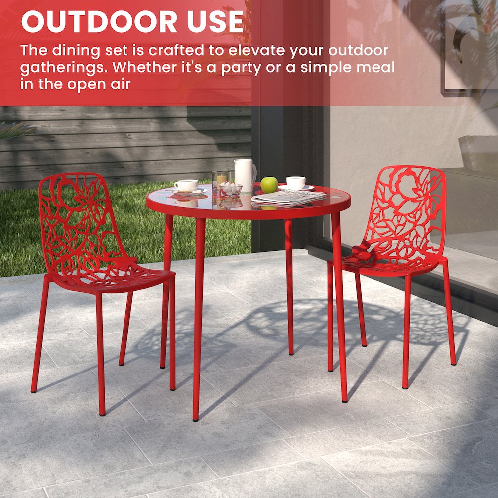Devon Mid-Century Modern 3-Piece Aluminum Outdoor Patio Dining Set. Picture 4