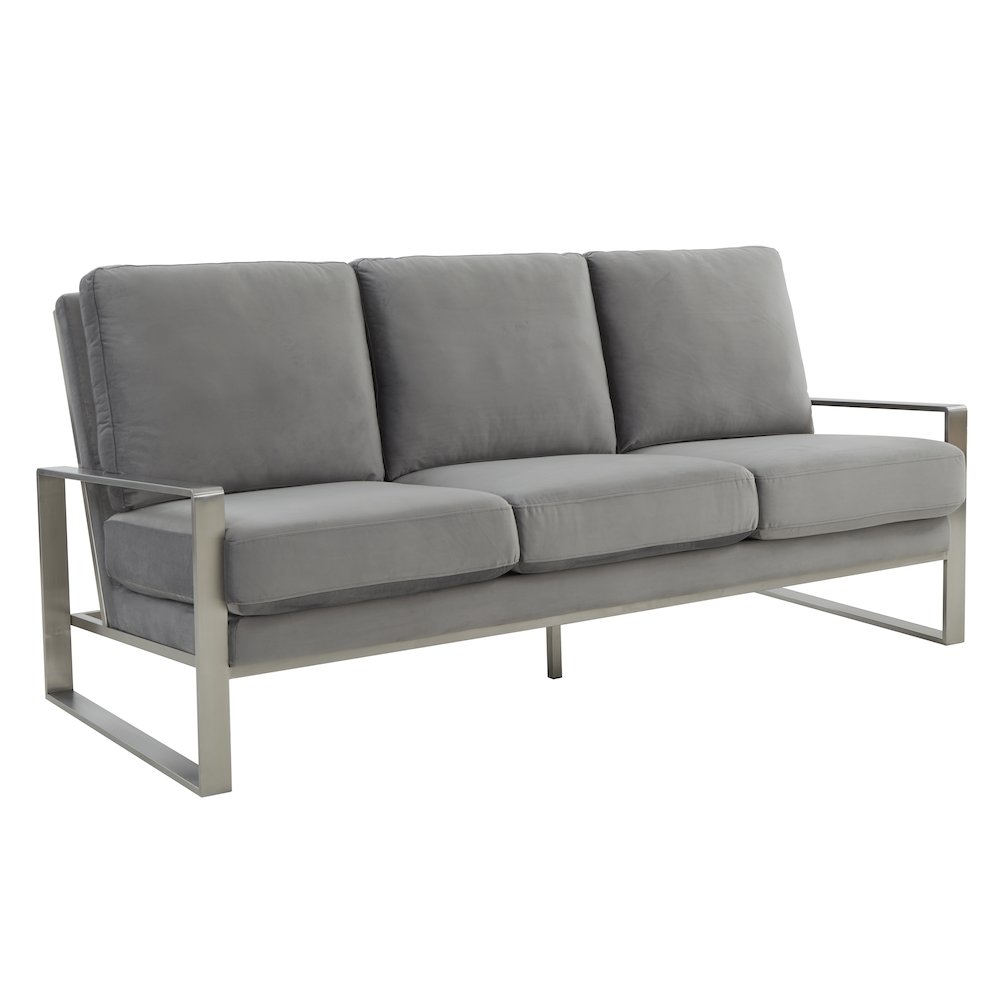 Jefferson Contemporary Modern Design Velvet Sofa With Silver Frame. Picture 1