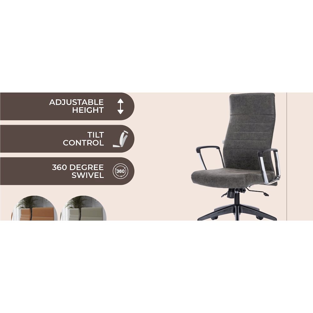 Hilton Leather Office Chair in Charcoal. Picture 28