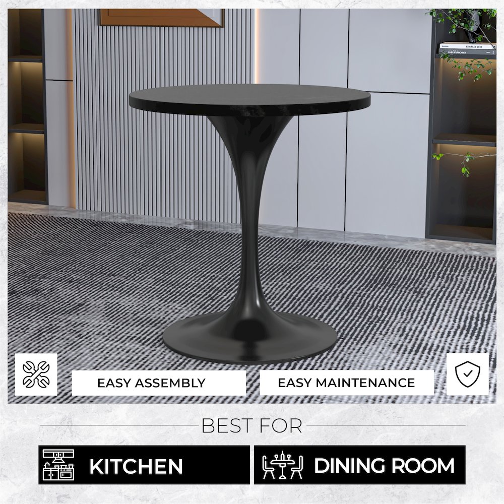 Verve Collection 27 Round Dining Table, Black Base with Black MDF Top. Picture 4