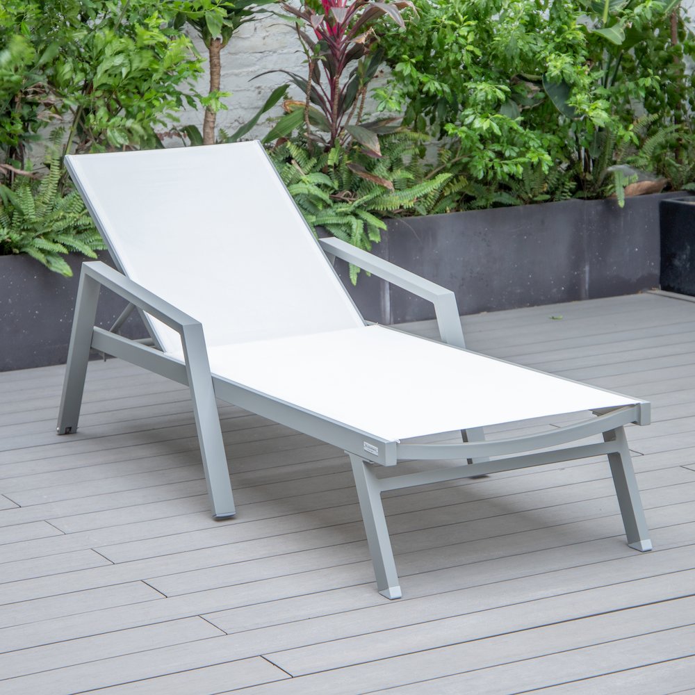 Marlin Patio Chaise Lounge Chair With Armrests in Grey Aluminum Frame. Picture 5