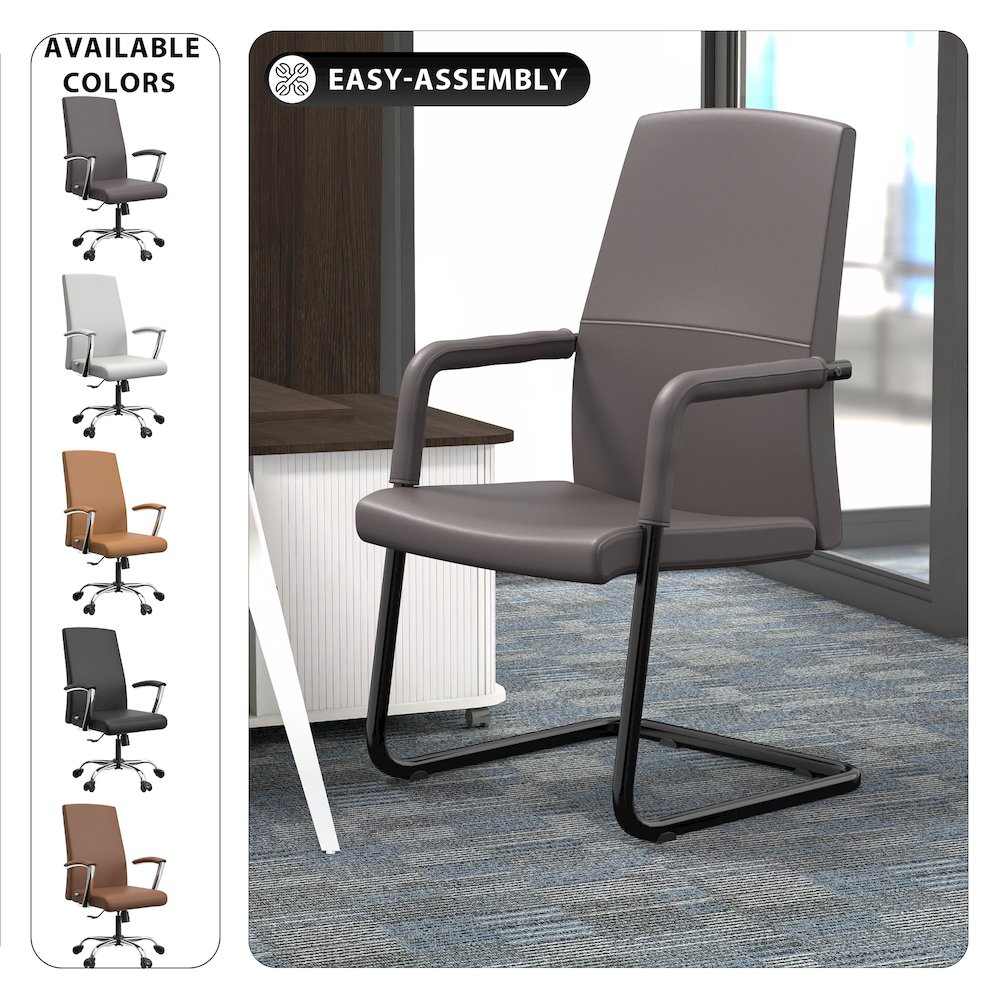 Evander Office Guest Chair in Grey Leather. Picture 4