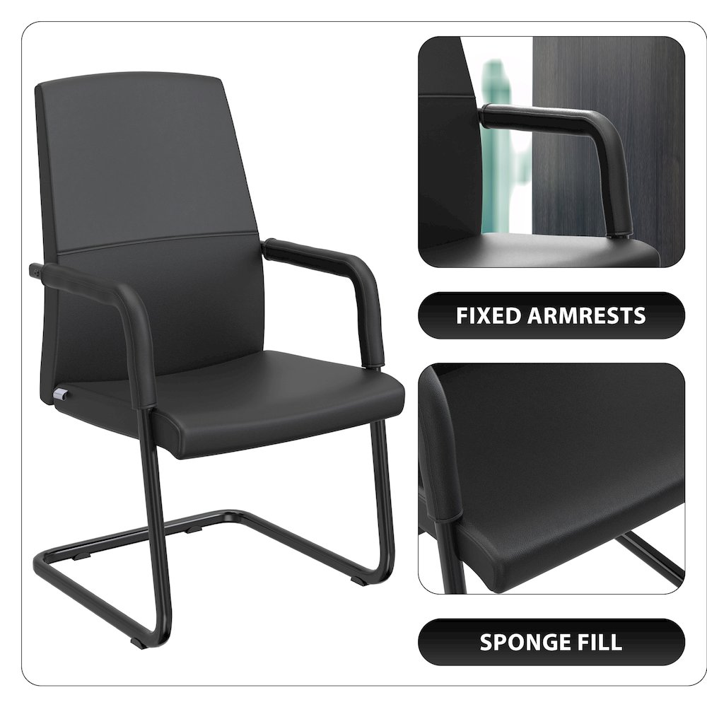 Evander Office Guest Chair in Black Leather. Picture 3
