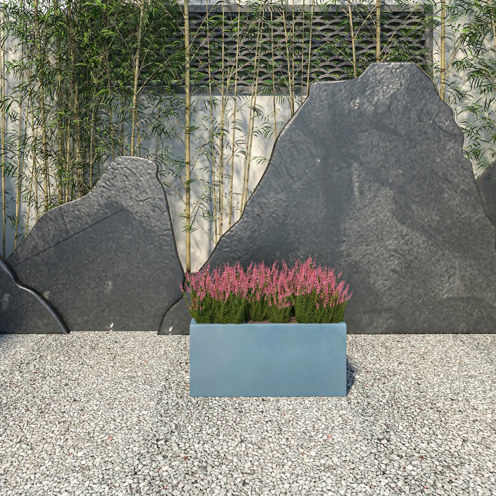 Bloom Series Poly Stone Planter 9" , 19.7" Long In Aged Concrete. Picture 10