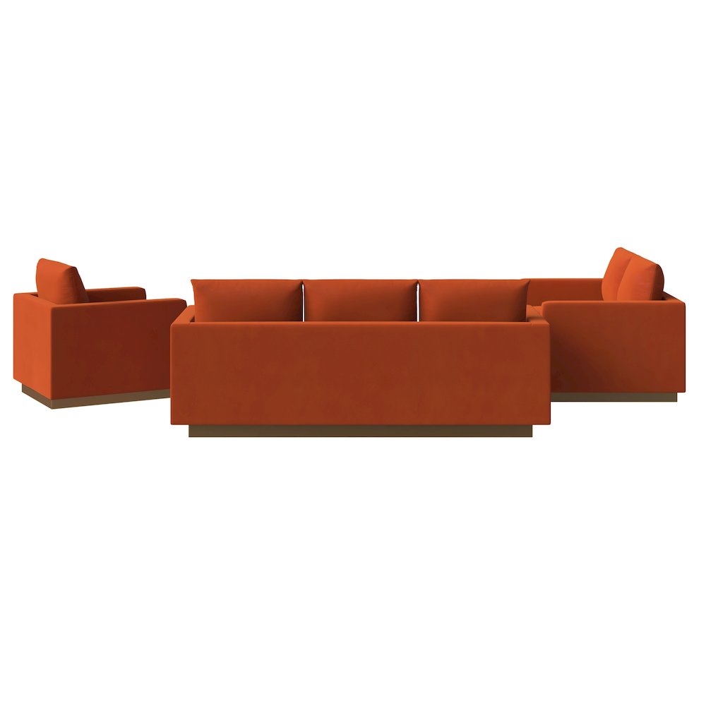 Nervo Velvet 3-Piece Living Room Sofa Set With Gold Frame Orange Marmalade. Picture 4