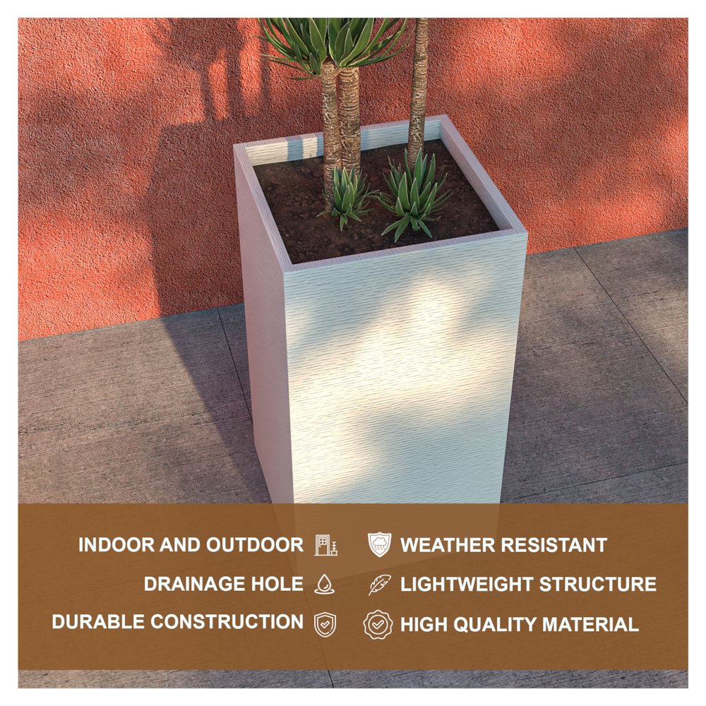 Basalt Series Poly Stone Planter 17" Square 31.5" High in White. Picture 13