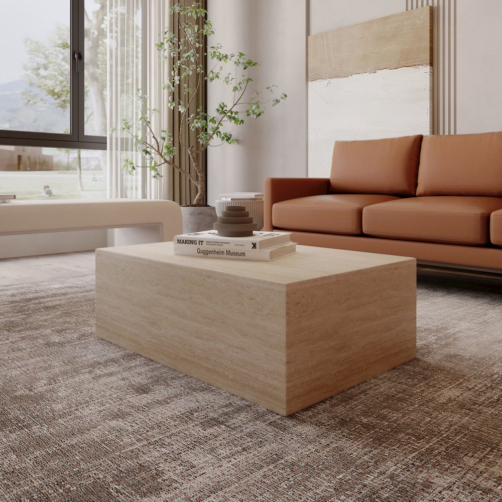 Maya Collection Outdoor/Indoor Coffee Table in Travertine. Picture 5