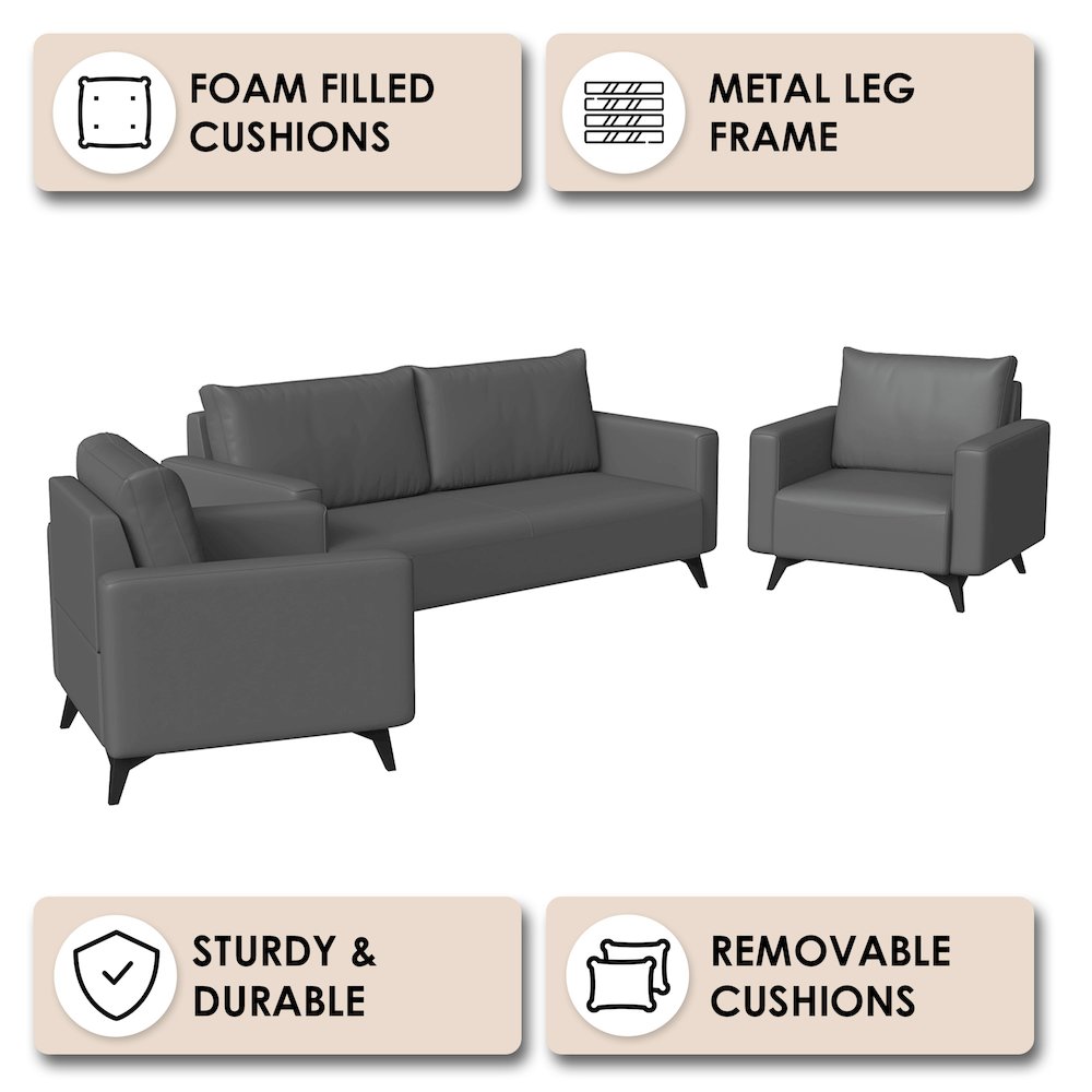 Inno Collection Sofa Set, 2 Single Seaters, and 3 seater In Grey. Picture 4