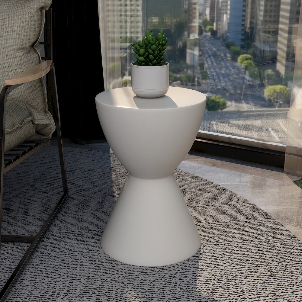 Loft Collection Fiberglass Outdoor Side Table in White. Picture 21