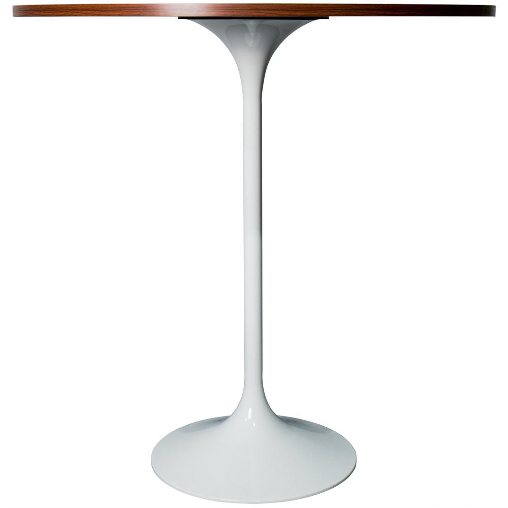 Bar Height Table White Base with 36" Round Cognac Brown MDF Top. Picture 2