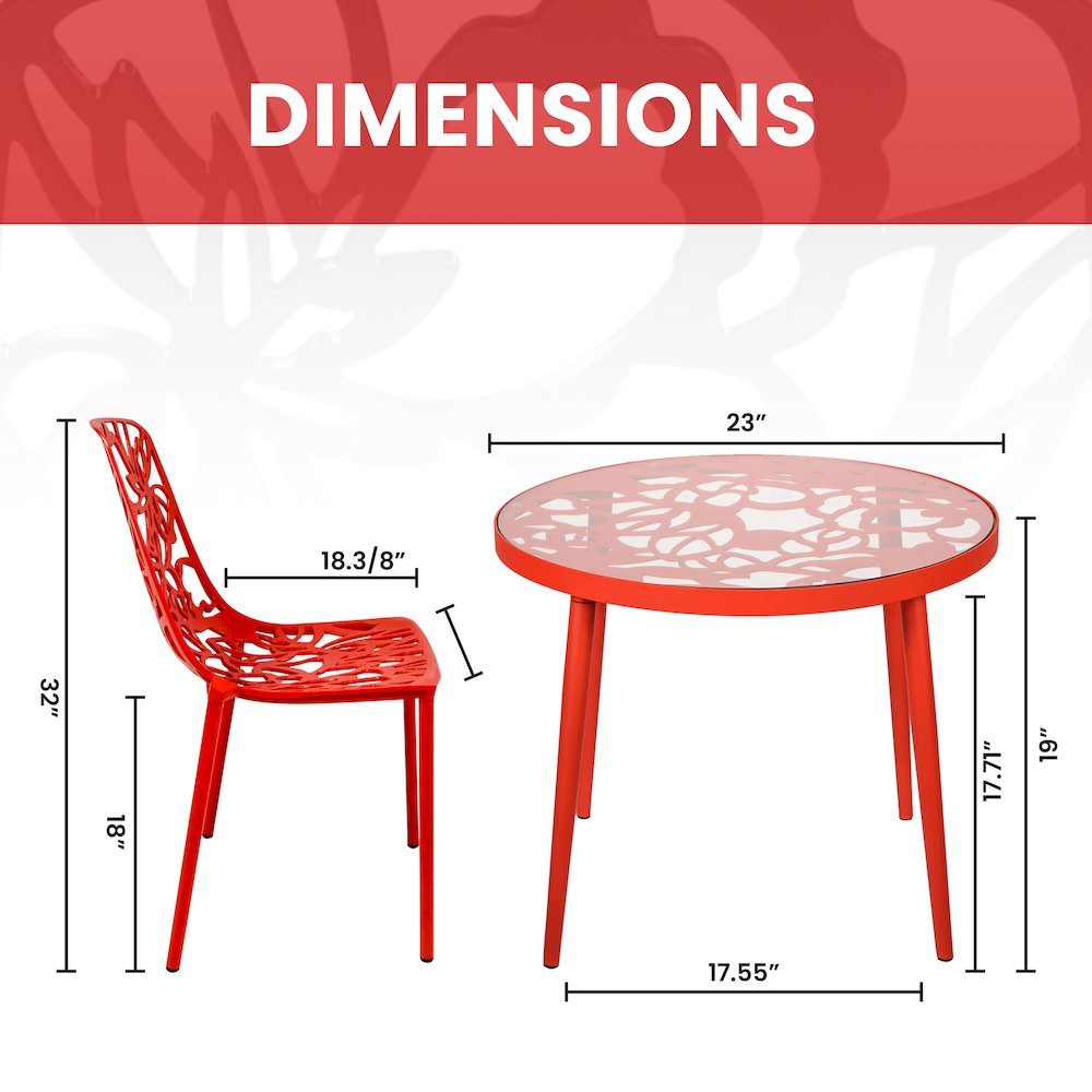 Devon Mid-Century Modern 3-Piece Aluminum Outdoor Patio Dining Set. Picture 7