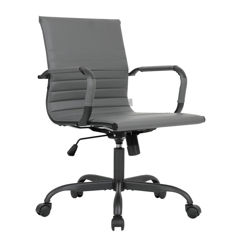Leather Home Office Chair in Grey With Black Frame. Picture 3