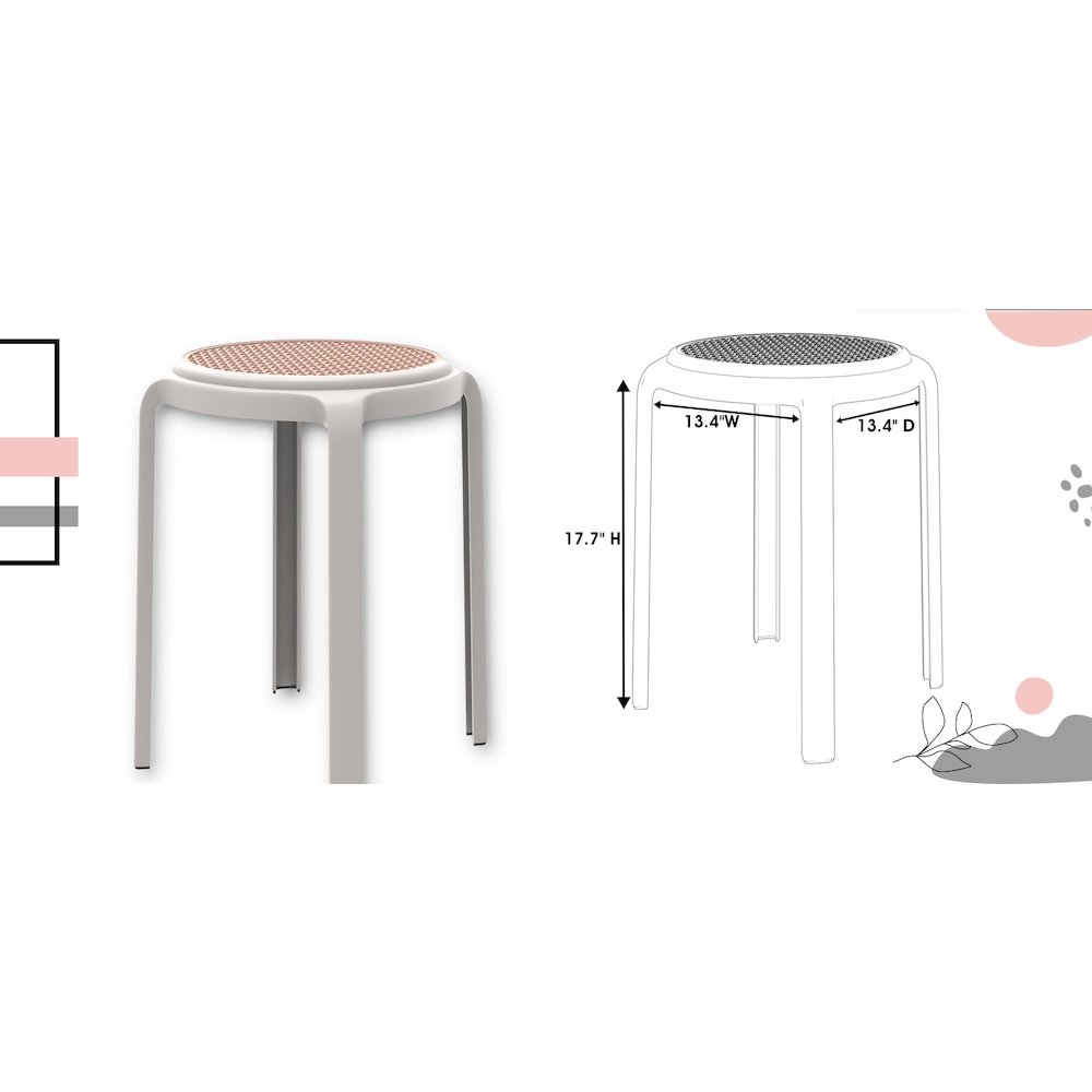 Tresse Series Stackable Round Poly Stool With Wicker Top 13 in White. Picture 14