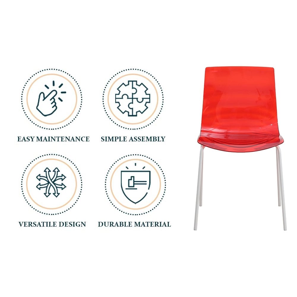 Astor Water Ripple Design Dining Chair in White Base Trans Red Seat. Picture 6