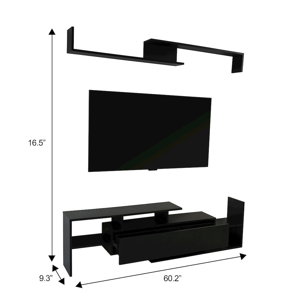 Surrey Modern TV Stand with MDF Shelves and Bookcase in Ebony. Picture 38