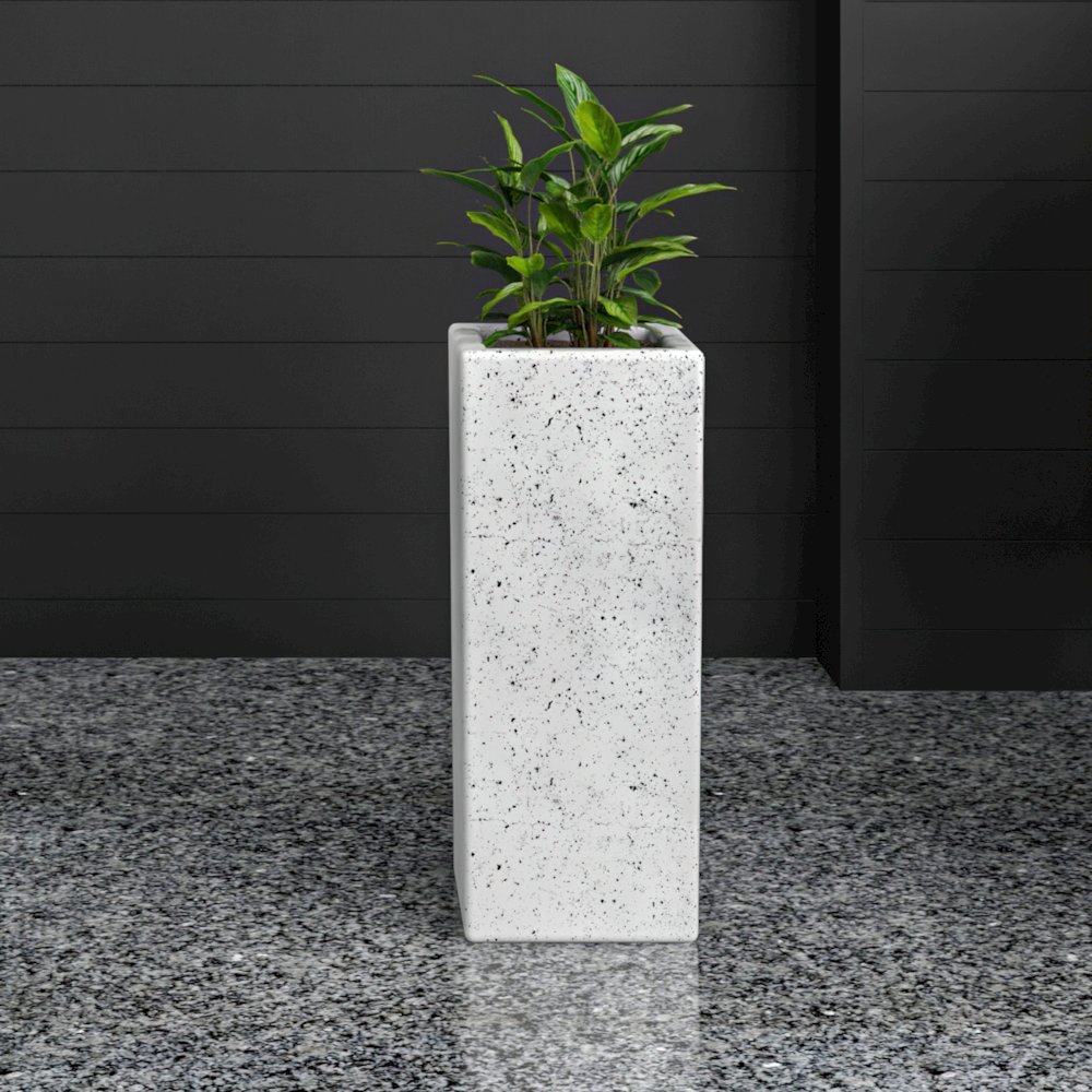 Terra Series Poly Stone Planter in Dotted White 7.9" x 7.9" 19.7" High. Picture 6