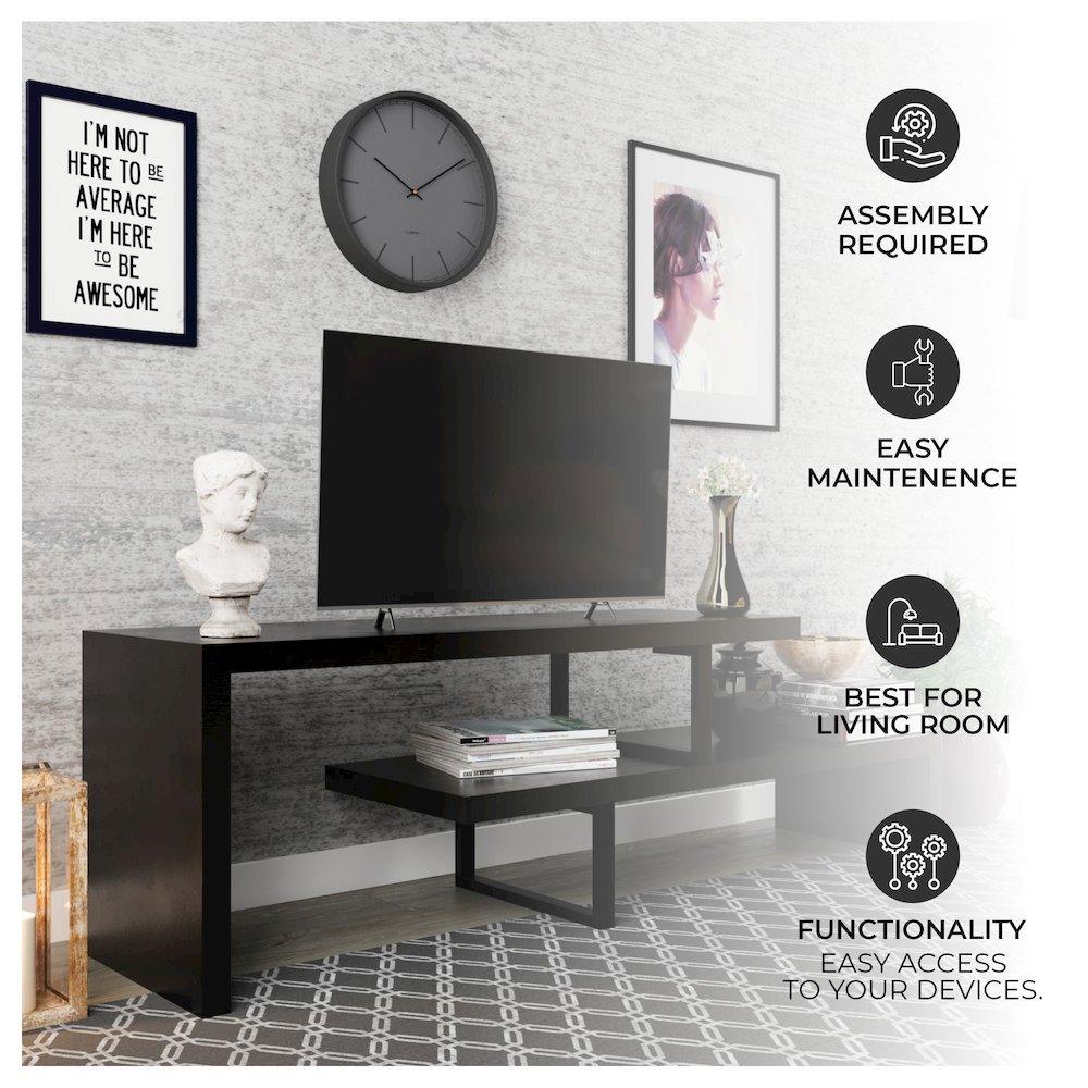 Orford Mid-Century Modern TV Stand in Ebony. Picture 16