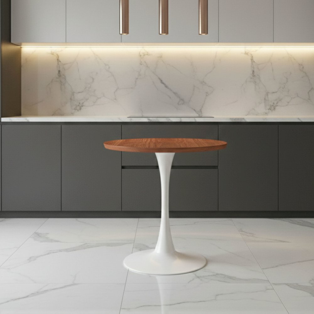 Bristol Dining table, White Base with 27" Round Cognac Brown MDF top. Picture 13