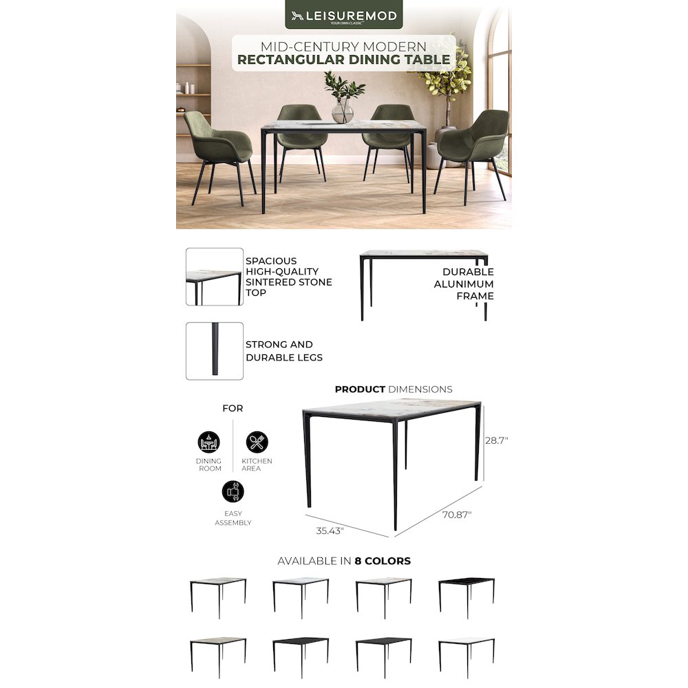 Avo Series Modern Dining Table Black Base, With 55 White Grey Sintered Stone Top. Picture 40