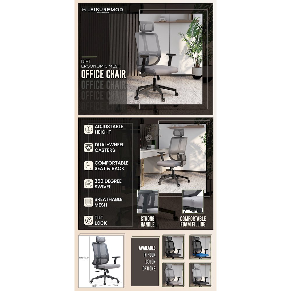 Office Nift Series Office Task Chair In Grey. Picture 21