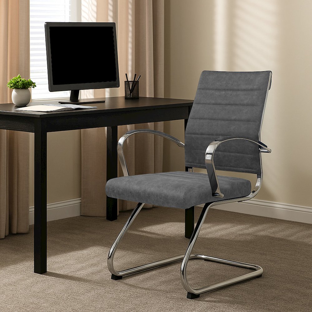 Benmar Home Leather Guest Office Chair in Charcoal. Picture 393