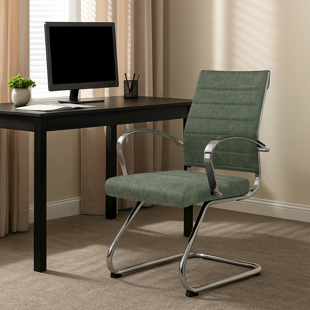 Benmar Home Leather Guest Office Chair in Green. Picture 35