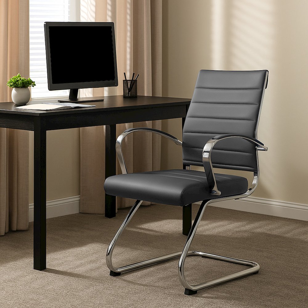 Benmar Home Leather Guest Office Chair in Grey. Picture 35