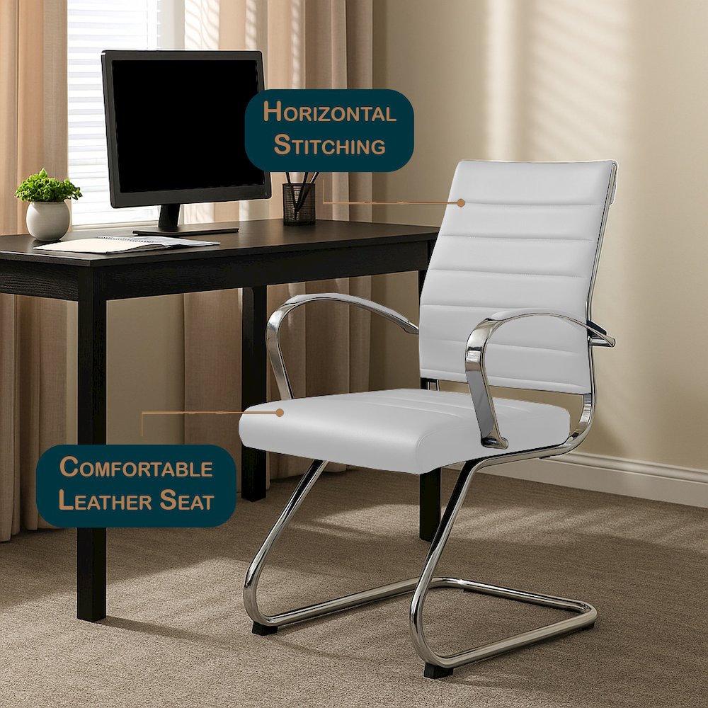 Benmar Home Leather Guest Office Chair in White. Picture 36
