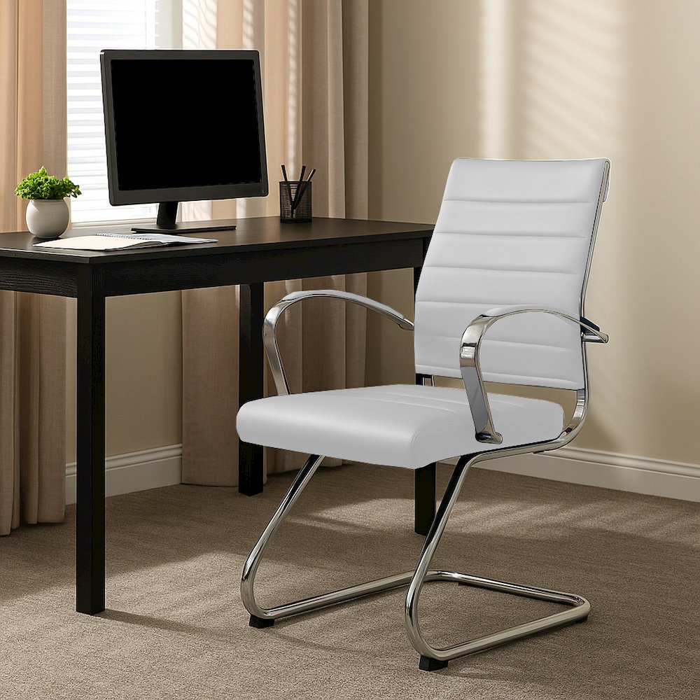 Benmar Home Leather Guest Office Chair in White. Picture 35