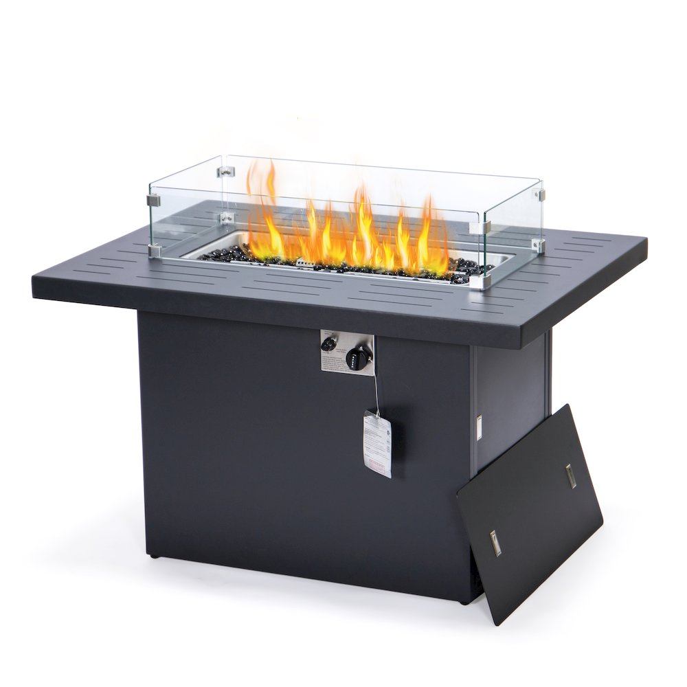 Chelsea 7-Piece Patio Sectional And Fire Pit Table Black Aluminum With Cushions. Picture 42
