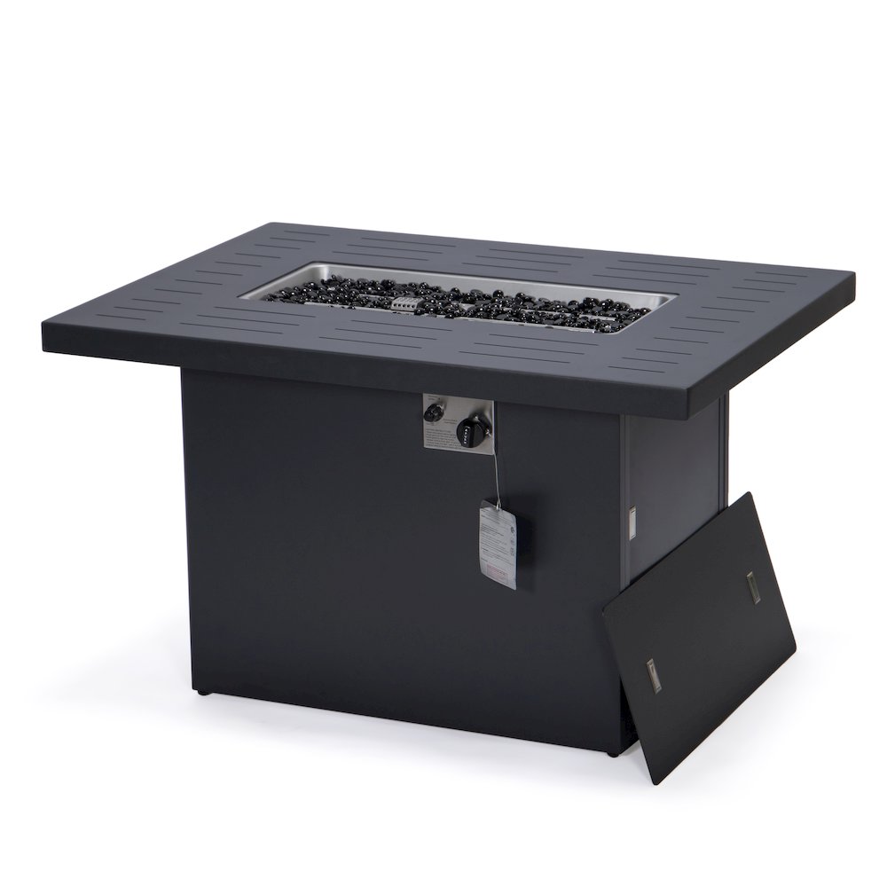 Chelsea 7-Piece Patio Sectional And Fire Pit Table Black Aluminum With Cushions. Picture 53