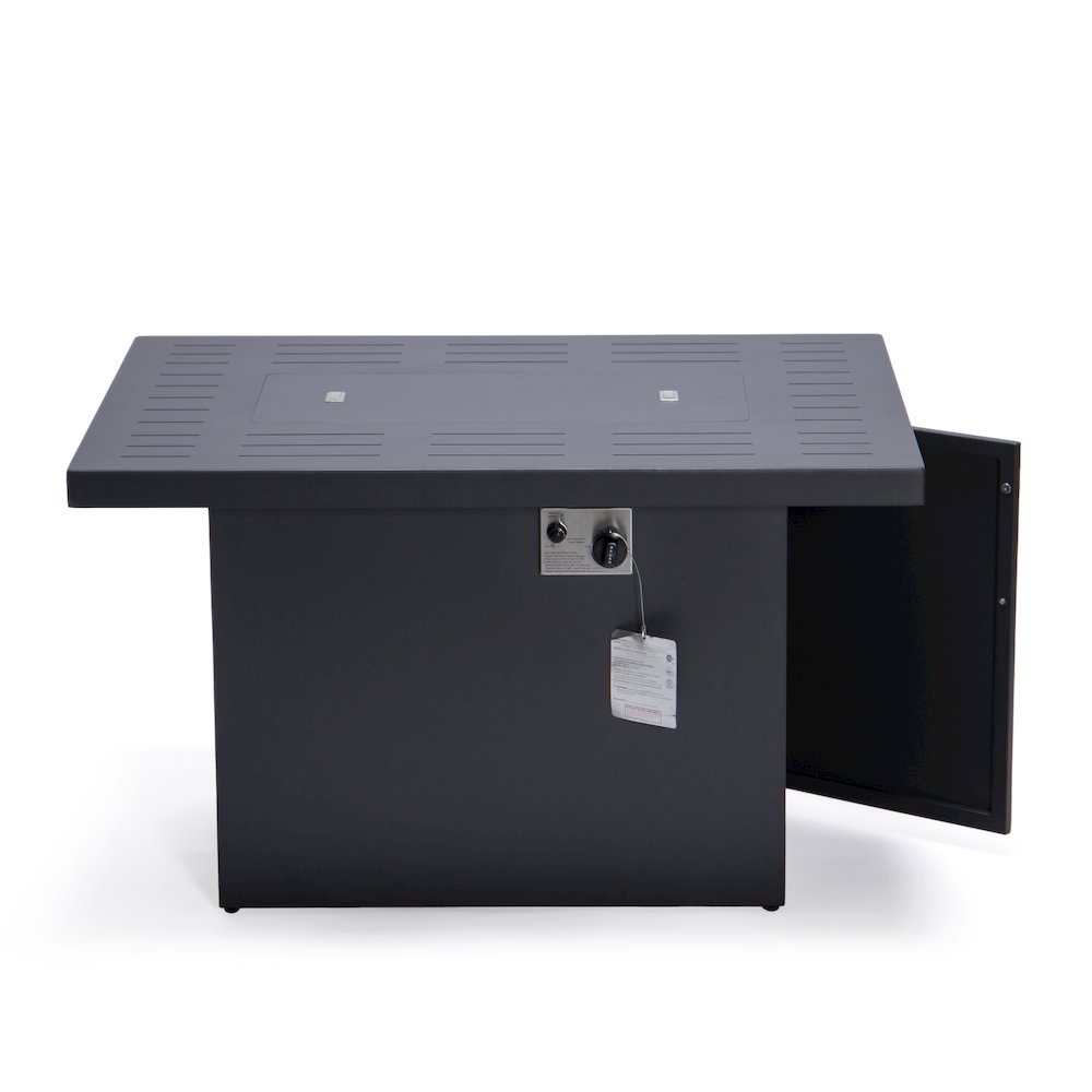 Chelsea 7-Piece Patio Sectional And Fire Pit Table Black Aluminum With Cushions. Picture 56